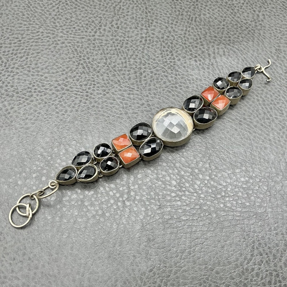 Bohemian Gemstone Chain Bracelet Multicolor Faceted Stones Womens 7 In Toggle